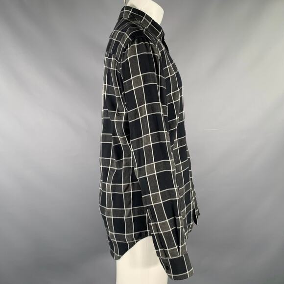 SAINT LAURENT Size M Grey Black White Plaid Tencel Viscose Long Sleeve Shirt - Picture 2 of 7